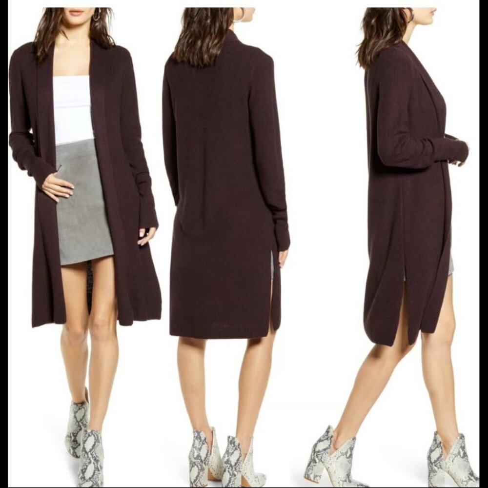 NWT LEITH Longline Cardigan Sweater Size XS Burgundy Fudge Heather